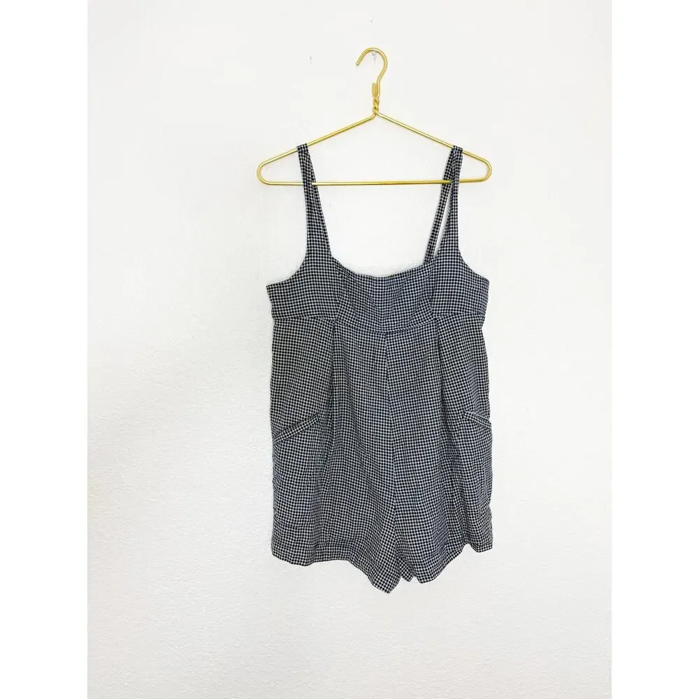 Free People Billie Plaid Playsuit Blue White Oversized Preppy Classic Romper